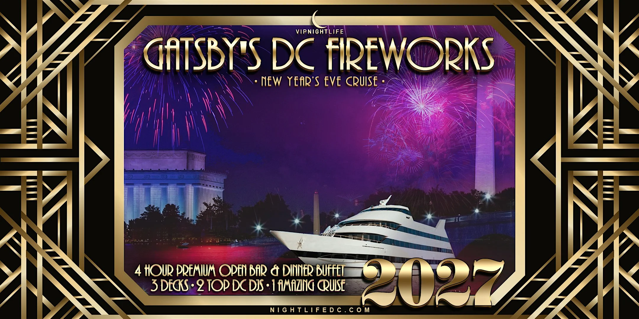 Gatsby’s DC Fireworks New Year’s Eve Yacht Party 2027