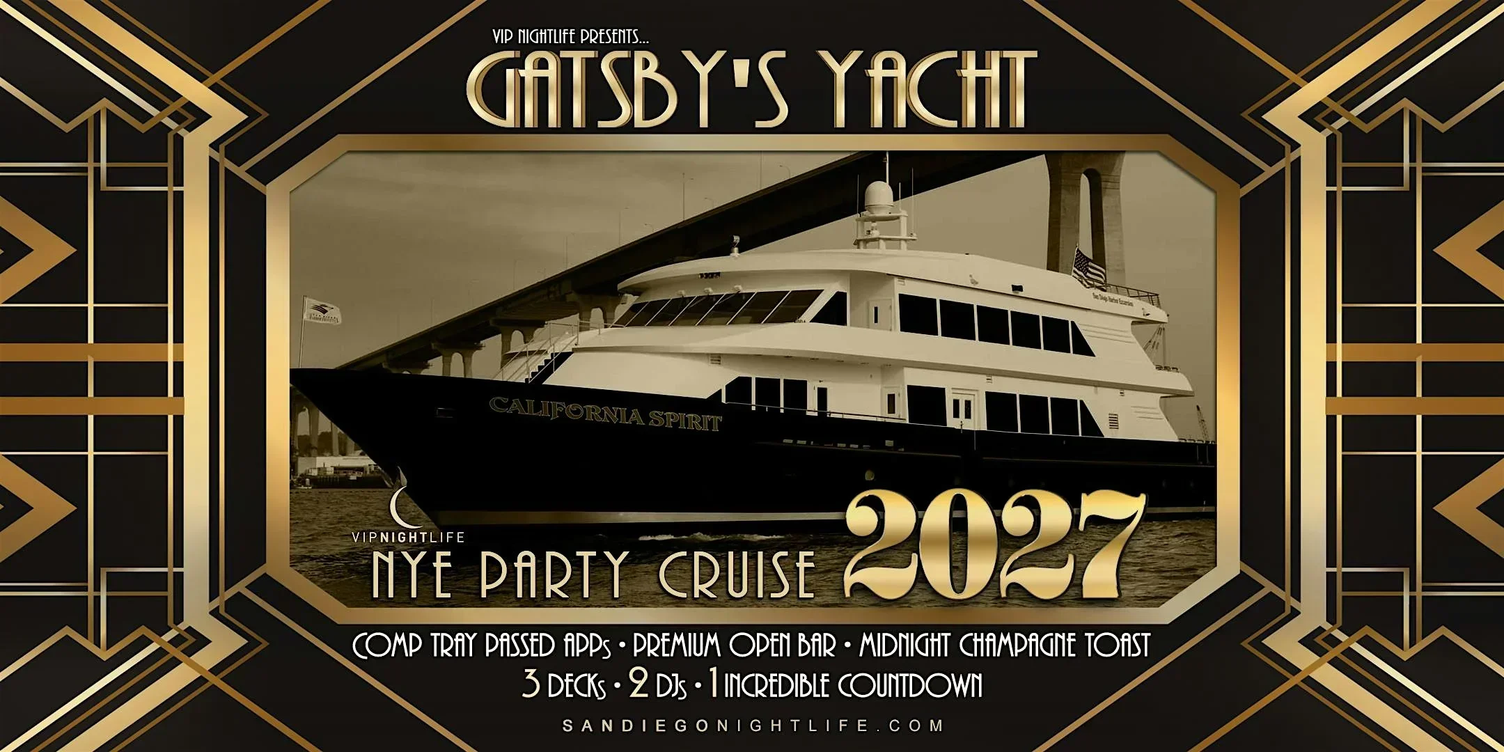 2027 San Diego VIP New Year's Eve Party | Gatsby's Yacht
